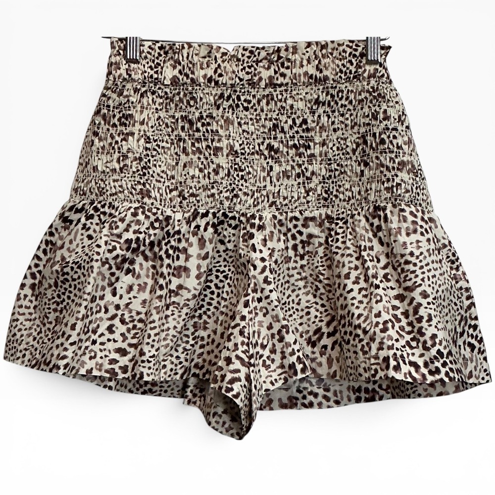 Sea New York Smocked Cheetah Print Shorts Skort Cream Brown Cotton Small NEW